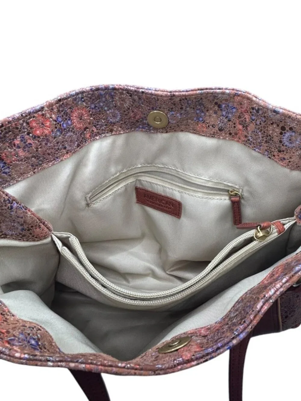 American Leather Co Val Perfect Satchel Vintage Floral shoulder bag Leather Tote